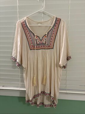 JohnPaulRichard Cream Embroidered Boho Tunic with Multicolor Accents